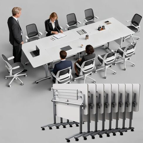 Folding Conference Table with Wheels, Conference Room Table, Modern Rolling Training Tables, Foldable Seminar Meeting Tables for Home Office (8, E, 61in) in Saudi Arabia