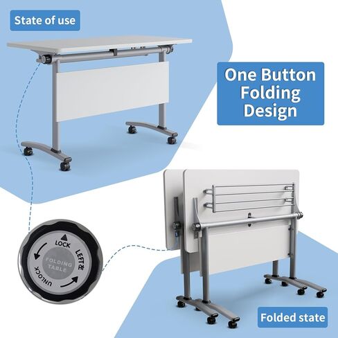 Folding Conference Table with Wheels, Conference Room Table, Modern Rolling Training Tables, Foldable Seminar Meeting Tables for Home Office (8, E, 61in) in Saudi Arabia