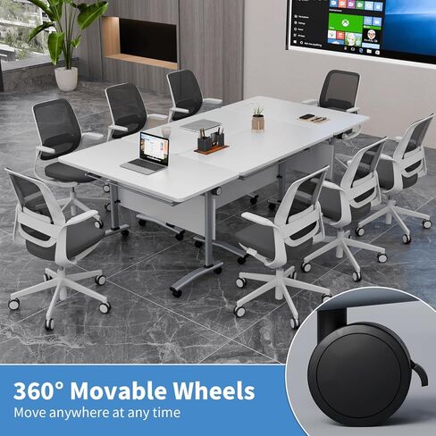 Folding Conference Table with Wheels, Conference Room Table, Modern Rolling Training Tables, Foldable Seminar Meeting Tables for Home Office (8, E, 61in) in Saudi Arabia