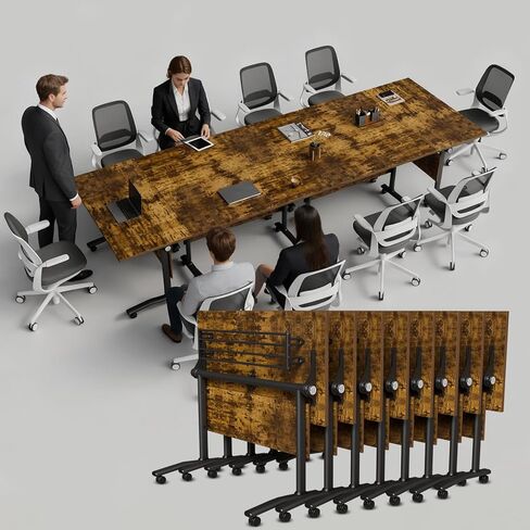 Folding Conference Table with Wheels, Conference Room Table, Modern Rolling Training Tables, Foldable Seminar Meeting Tables for Home Office (8, E, 61in) in Saudi Arabia