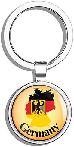 Germany Map Flag Label Round Stainless Steel Metal Key Chain Keychain Ring Double Sided Deisgn in Saudi Arabia