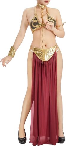 Mobbunny Sexy Princess Costume Gold Lingerie Bikini Top Thong with Choker and Chain Women Halloween Outfit in Saudi Arabia