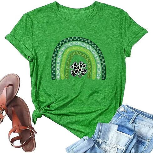 St. Patrick's Day Women's T-Shirt Funny Cute Casual Rainbow Leopard Love Heart Irish Lucky Shamrock Clover Graphic Tee Tops in Saudi Arabia