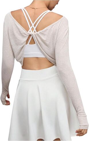 SweatyRocks Women's Twist Back Workout Crop Tops Long Sleeve Running Yoga T Shirt with Thumb Hole in Saudi Arabia