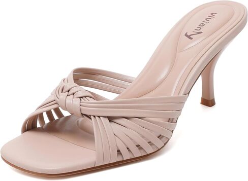 vivianly Heeled Sandals for Women Kitten Heel Square Open Toe Sandals Backless Slip-On Mule Shoes Wedding & Leisure in Kuwait