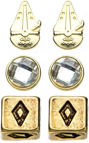 مجموعة أقراط The Galaxy، Star Wars Millennium Falcon Han Solo DICE Faux Gem - قاعدة معدنية من الفولاذ المقاوم للصدأ عمل فني 3 عبوات in Saudi Arabia