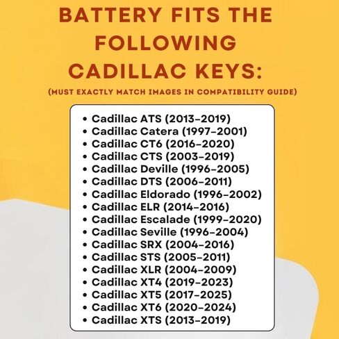 بطاريات Key Fob لكاديلاك (عبوتان) CR2032 - ATS، CTS، CT6، Deville، DTS، Eldorado، Escalade، Seville، SRX، STS، XLR، XT4، XT5، XT6، XTS - مجموعة استبدال بطارية Cadillac Key Fob in Saudi Arabia