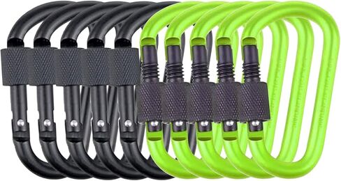 10 Pack Aluminum D Ring Key Rings Hiking Clips Locking Carabiner for Hiking Camping Fishing and Outdoor Use，Clips with Screw Gate Multicolored in Kuwait
