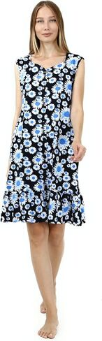 Brighton Robes Womens Button Front Sleeveless 100% Cotton House Dress Robe with 2 Side Pockets in Saudi Arabia