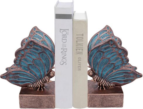 Decorative Bookends for Shelves – Vintage Butterfly Resin Book Ends for Heavy Books, Unique Home Office Decor (Blue) in Saudi Arabia