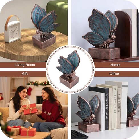 Decorative Bookends for Shelves – Vintage Butterfly Resin Book Ends for Heavy Books, Unique Home Office Decor (Blue) in Saudi Arabia