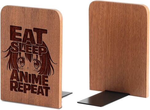 Anime Bookends, Anime Gifts for Men Women Boys, Novelty Bookends Unique, Heavy Duty Wooden Book Ends for Shelves Decorative(1 Pair, 4.72x6.69 Inches) in Saudi Arabia
