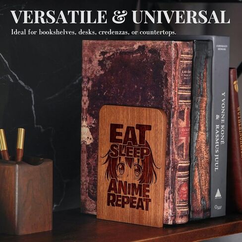 Anime Bookends, Anime Gifts for Men Women Boys, Novelty Bookends Unique, Heavy Duty Wooden Book Ends for Shelves Decorative(1 Pair, 4.72x6.69 Inches) in Saudi Arabia