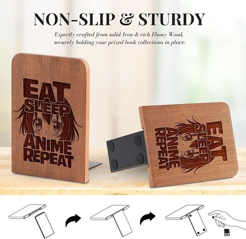 Anime Bookends, Anime Gifts for Men Women Boys, Novelty Bookends Unique, Heavy Duty Wooden Book Ends for Shelves Decorative(1 Pair, 4.72x6.69 Inches) in Saudi Arabia