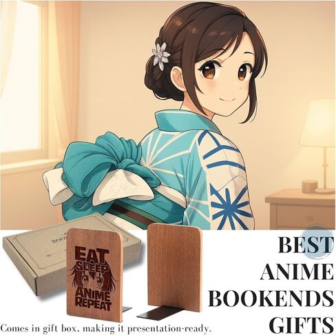 Anime Bookends, Anime Gifts for Men Women Boys, Novelty Bookends Unique, Heavy Duty Wooden Book Ends for Shelves Decorative(1 Pair, 4.72x6.69 Inches) in Saudi Arabia