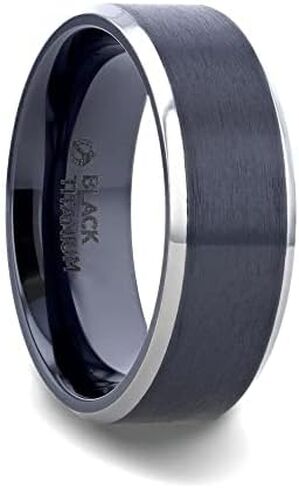 Thorsten Atnos | Titanium Rings for Men | Lightweight Titanium | Comfort Fit | Brushed Black Center Polished Beveled Edges Men’s Titanium Wedding Ring with Polished Beveled Edges - 6mm & 8mm in Saudi Arabia