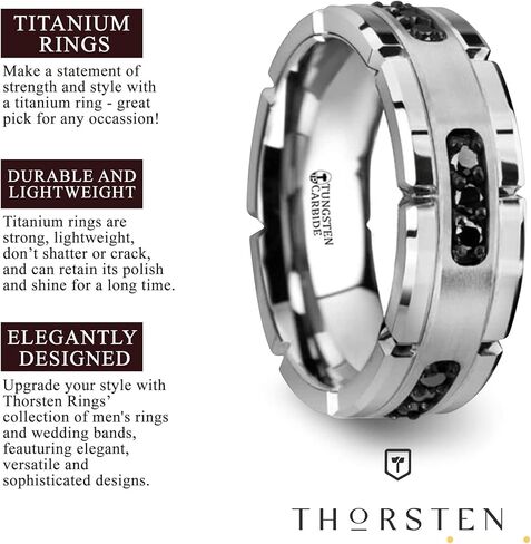 VALOR Grooved Tungsten Ring with Silver Inlay & Black Diamonds - 8mm in Saudi Arabia