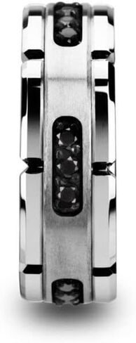 VALOR Grooved Tungsten Ring with Silver Inlay & Black Diamonds - 8mm in Saudi Arabia