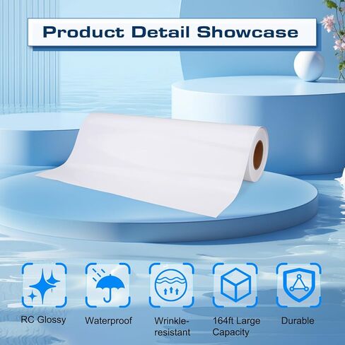 لفة ورق صور لامعة مقاس 24 بوصة × 164 قدمًا، 260 جرام، تنسيق واسع للطابعات النافثة للحبر، عالمية، مقاومة للماء، سريعة الجفاف وسعة كبيرة in Kuwait