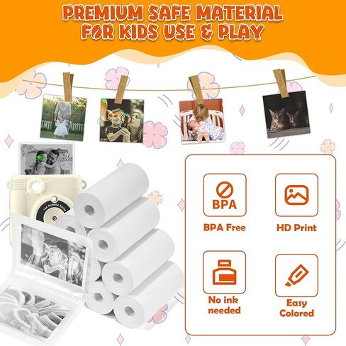 15 Rolls Kids Instant Camera Print Refill Paper, Photo Printer HD Printing Thermal Print Paper Rolls Fit for Most Kids Camera Instant Print, BPA Free&Inkless with 3" Photo Album in Saudi Arabia