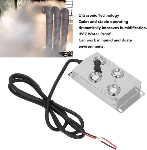 4 Heads Ultrasonic Mist Maker Fogger, DC45-48V Humidifier with 1.5m Cable, IP67 Stainless Steel Mister for Indoor Outdoor Use, Efficient Fog Generation and Quiet Opera in Kuwait