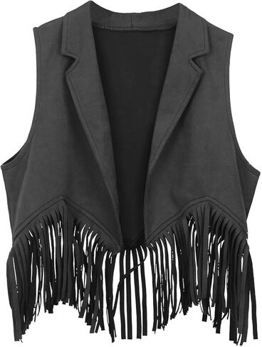 Kids Western Fringe Vest Vintage Slim Fit Button Sleeveless Jacket V Neck Boho Cardigan Outerwear For Girls Boys 5-12 Years in Saudi Arabia
