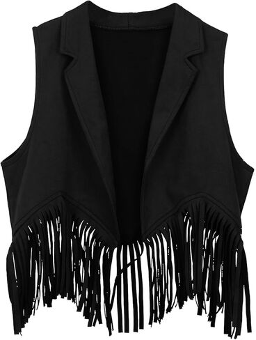 Kids Western Fringe Vest Vintage Slim Fit Button Sleeveless Jacket V Neck Boho Cardigan Outerwear For Girls Boys 5-12 Years in Saudi Arabia