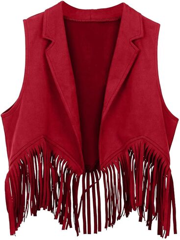 Kids Western Fringe Vest Vintage Slim Fit Button Sleeveless Jacket V Neck Boho Cardigan Outerwear For Girls Boys 5-12 Years in Saudi Arabia