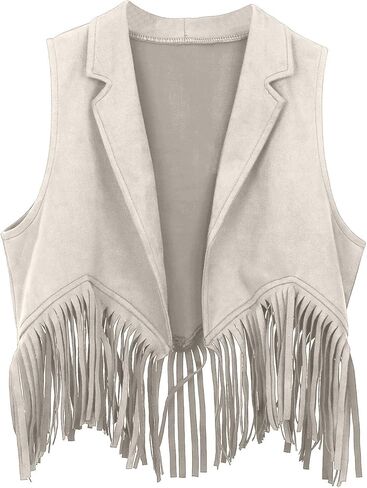 Kids Western Fringe Vest Vintage Slim Fit Button Sleeveless Jacket V Neck Boho Cardigan Outerwear For Girls Boys 5-12 Years in Saudi Arabia