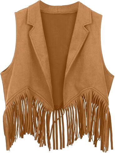 Kids Western Fringe Vest Vintage Slim Fit Button Sleeveless Jacket V Neck Boho Cardigan Outerwear For Girls Boys 5-12 Years in Saudi Arabia