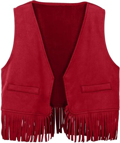 Kids Western Fringe Vest Vintage Slim Fit Button Sleeveless Jacket V Neck Boho Cardigan Outerwear For Girls Boys 5-12 Years in Saudi Arabia