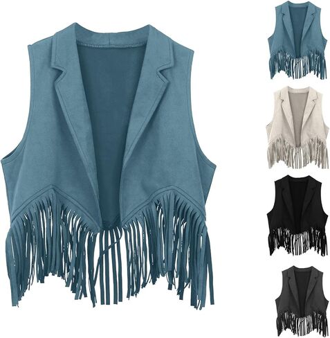 Kids Western Fringe Vest Vintage Slim Fit Button Sleeveless Jacket V Neck Boho Cardigan Outerwear For Girls Boys 5-12 Years in Saudi Arabia
