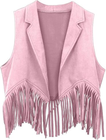 Kids Western Fringe Vest Vintage Slim Fit Button Sleeveless Jacket V Neck Boho Cardigan Outerwear For Girls Boys 5-12 Years in Saudi Arabia