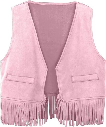 Kids Western Fringe Vest Vintage Slim Fit Button Sleeveless Jacket V Neck Boho Cardigan Outerwear For Girls Boys 5-12 Years in Saudi Arabia