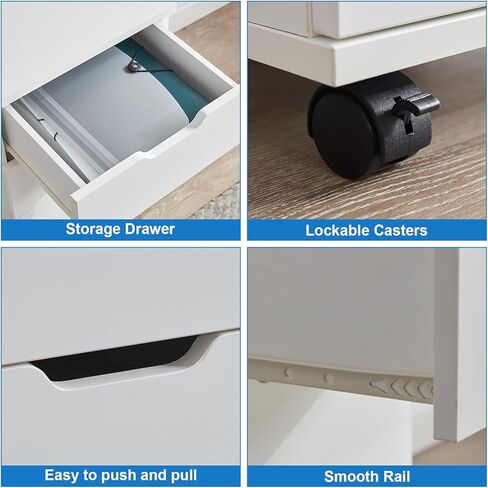 خزانة ملفات عمودية بثلاثة أدراج، خزانة ملفات مجمعة بالكامل أسفل المكتب بعجلات، خزانة تخزين خشبية مقاس 15.7 × 15.7 × 22.2 بوصة مع عجلات للمنزل والمكتب، باللون الأبيض in Kuwait