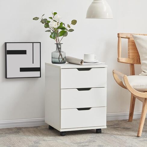 خزانة ملفات عمودية بثلاثة أدراج، خزانة ملفات مجمعة بالكامل أسفل المكتب بعجلات، خزانة تخزين خشبية مقاس 15.7 × 15.7 × 22.2 بوصة مع عجلات للمنزل والمكتب، باللون الأبيض in Kuwait
