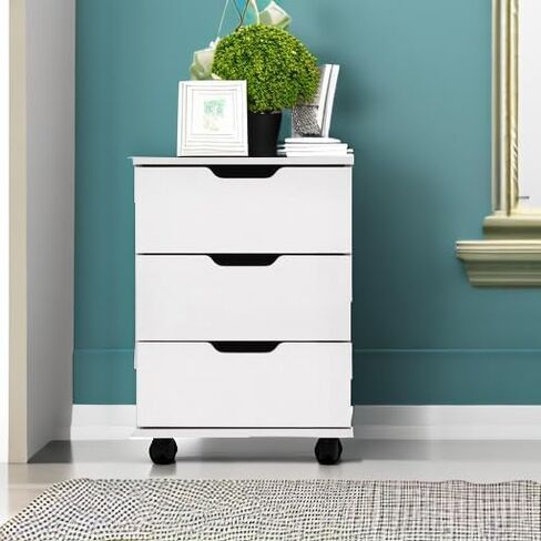 خزانة ملفات عمودية بثلاثة أدراج، خزانة ملفات مجمعة بالكامل أسفل المكتب بعجلات، خزانة تخزين خشبية مقاس 15.7 × 15.7 × 22.2 بوصة مع عجلات للمنزل والمكتب، باللون الأبيض in Kuwait