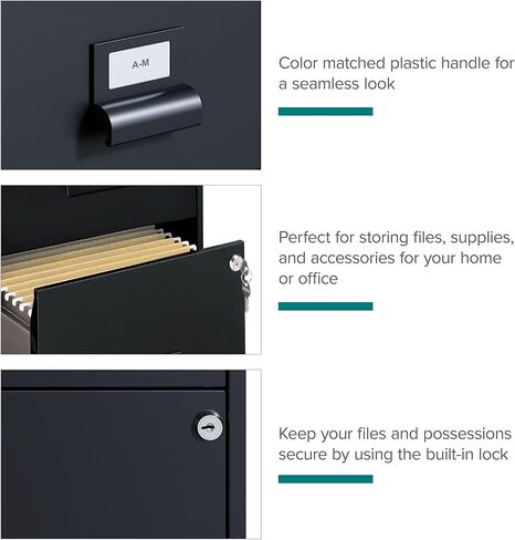 أبعاد المكتب 18 بوصة عمق 2 درج ارتفاع خزانة الملفات، أسود in Kuwait