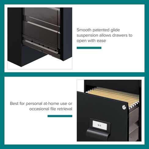 أبعاد المكتب 18 بوصة عمق 2 درج ارتفاع خزانة الملفات، أسود in Kuwait