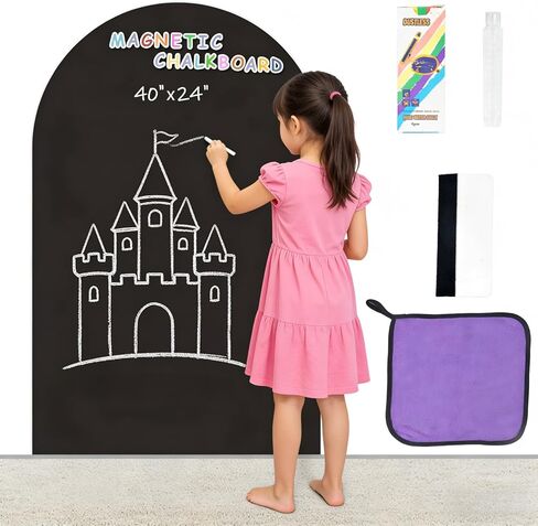 Magnetic Chalkboard Wall Decal 24''x40'' Arch - Peel and Stick Felt Removable Reusable, Easy Clean Self Adhesive Fabric Wall Decor for Home Office Kids Room-Black in Saudi Arabia