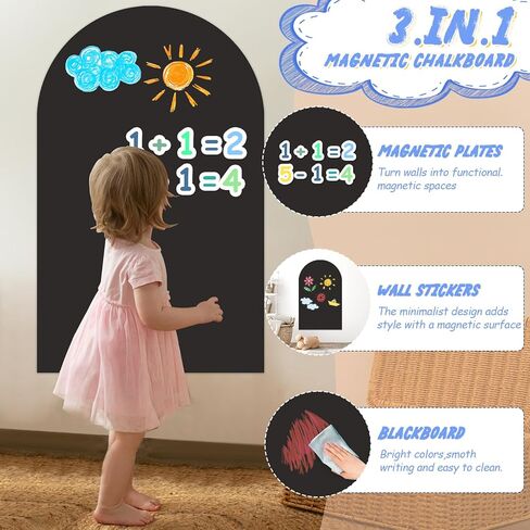 Magnetic Chalkboard Wall Decal 24''x40'' Arch - Peel and Stick Felt Removable Reusable, Easy Clean Self Adhesive Fabric Wall Decor for Home Office Kids Room-Black in Saudi Arabia