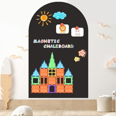 Magnetic Chalkboard Wall Decal 24''x40'' Arch - Peel and Stick Felt Removable Reusable, Easy Clean Self Adhesive Fabric Wall Decor for Home Office Kids Room-Black in Saudi Arabia