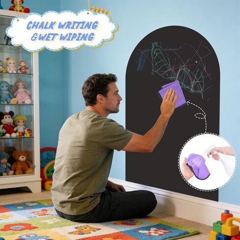 Magnetic Chalkboard Wall Decal 24''x40'' Arch - Peel and Stick Felt Removable Reusable, Easy Clean Self Adhesive Fabric Wall Decor for Home Office Kids Room-Black in Saudi Arabia