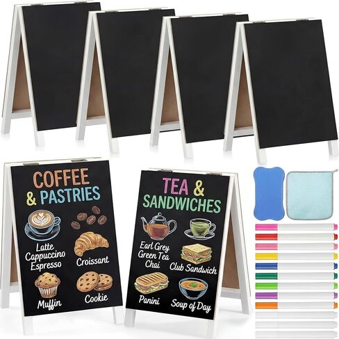 6 Pack Mini Chalkboard Easel Signs Set 4.5" x 7.5" Rustic Double-Sided Wooden Tabletop Small Chalkboard Sign Chalk Board Frame Menu Board for Business Cafe Wedding Restaurant Bar(Wood Color) in Saudi Arabia