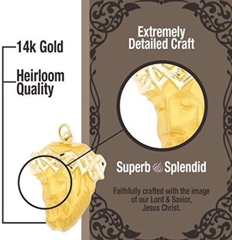 RP 14K Yellow Gold and White Gold Polished Jesus Christ Head Thorn Crown Religious Pendant Charm Necklaces Fine Jewelry Gifts for Women and Men in Saudi Arabia