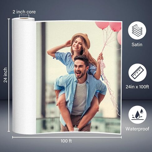 RCdepot1-1 × لفة ورق صور RC Satin Premium مقاس 24 بوصة × 100 قدم طباعة نفث الحبر بتنسيق واسع (ترقية جديدة، طبقة مطلية بالراتنج في الخلف، أكثر متانة ومقاومة للماء، لا يسهل الحصول على التجاعيد) سريع الجفاف in Kuwait