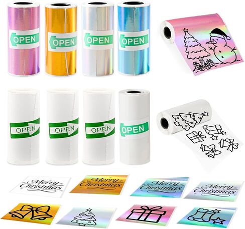 8 عبوات من لفافات ورق الطابعة الصغيرة - وردي مجسم/أزرق/فضي/ذهبي + 3 أبيض + 1 شفاف - ورق ملصقات حراري ذاتي اللصق للصور والحرف اليدوية والديكور (57 × 25 مم) in Kuwait