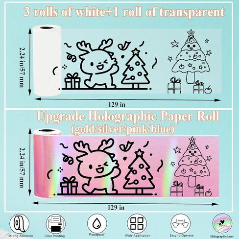 8 عبوات من لفافات ورق الطابعة الصغيرة - وردي مجسم/أزرق/فضي/ذهبي + 3 أبيض + 1 شفاف - ورق ملصقات حراري ذاتي اللصق للصور والحرف اليدوية والديكور (57 × 25 مم) in Kuwait