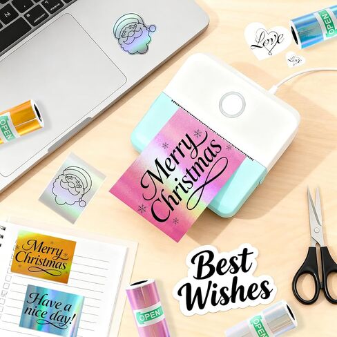 8 عبوات من لفافات ورق الطابعة الصغيرة - وردي مجسم/أزرق/فضي/ذهبي + 3 أبيض + 1 شفاف - ورق ملصقات حراري ذاتي اللصق للصور والحرف اليدوية والديكور (57 × 25 مم) in Kuwait