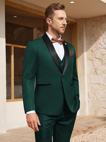 WEEN CHARM Mens Suit Slim Fit Tuxedo 3 Piece One Button Shawl Lapel Blazer Jacket Vest Pants Set for Prom Party in Saudi Arabia